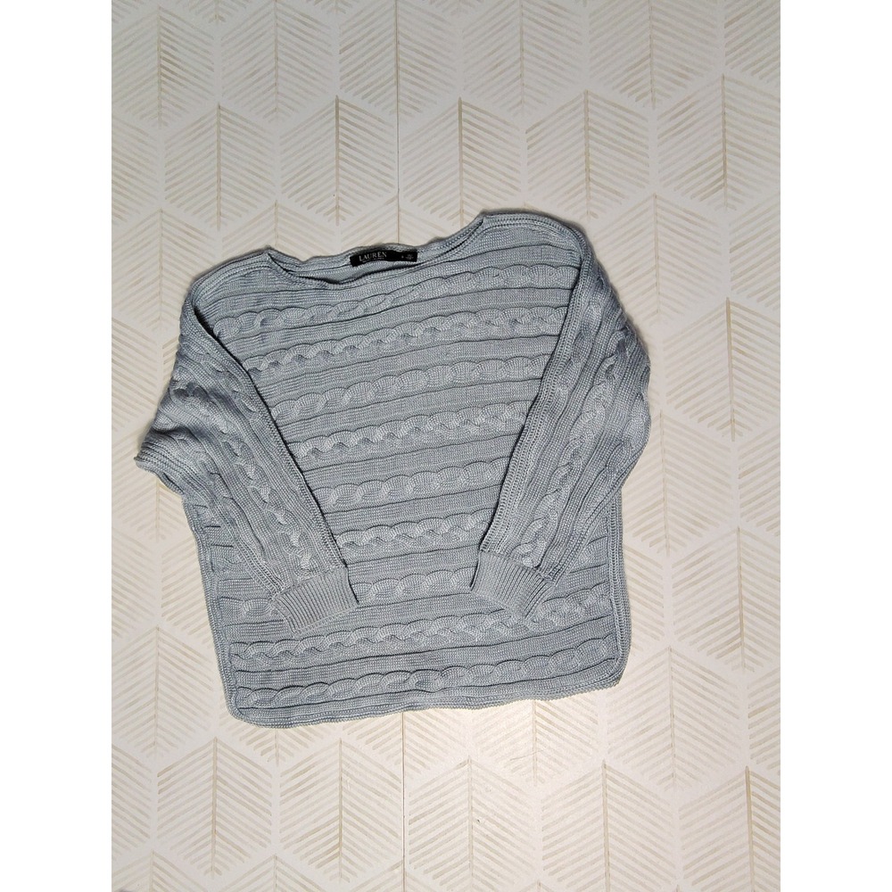 Lauren Ralph Lauren Light Blue Cable Knit Boat Neck Sweater Womens Small 1471